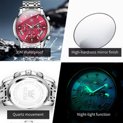 OLEVS 2892 Original Moon Phase Luminous Waterproof Quartz Watch For Men