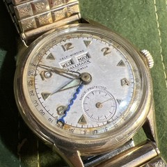 10K GF Hallmark Triple Calendar Date Vintage Bumper 1950s Swiss ALL WORKS WELL!!