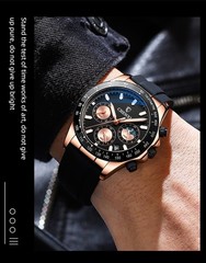 CHENXI Men’s Rose Luminous Calendar Chronograph Moon Phase Business Quartz Watch