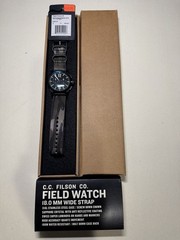 Filson Field Chronograph 43 Black PVD Bottomland G10 NATO Watch NOS Box 43mm