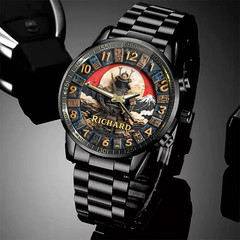 Personalized Japanese Samurai Design Watch – Custom Name Engraved Timepiece