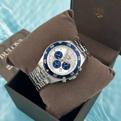 Bulova 98B423 Marine Star White/Silver Dial Chronograph Quartz Men Watch 41.5mm