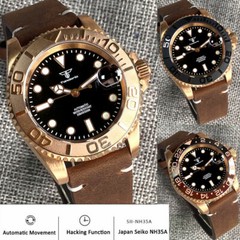 CUSN8 Solid Bronze Case 40mm Tandorio Blank Black Dial NH35A Automatic Men Watch