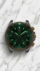 Mens Luxury 43m Quartz Diver Watch Gold Silver Bracelet 30M Waterproof Blue Dial