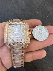 14k Rose Gold Plated & Stainless Steel Real Mens Watch CZ Hip Hop Arabic Dial