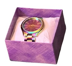 Gianello Metal Roman Numeral Mirror “Oilslick” Quartz Watch w/New Battery
