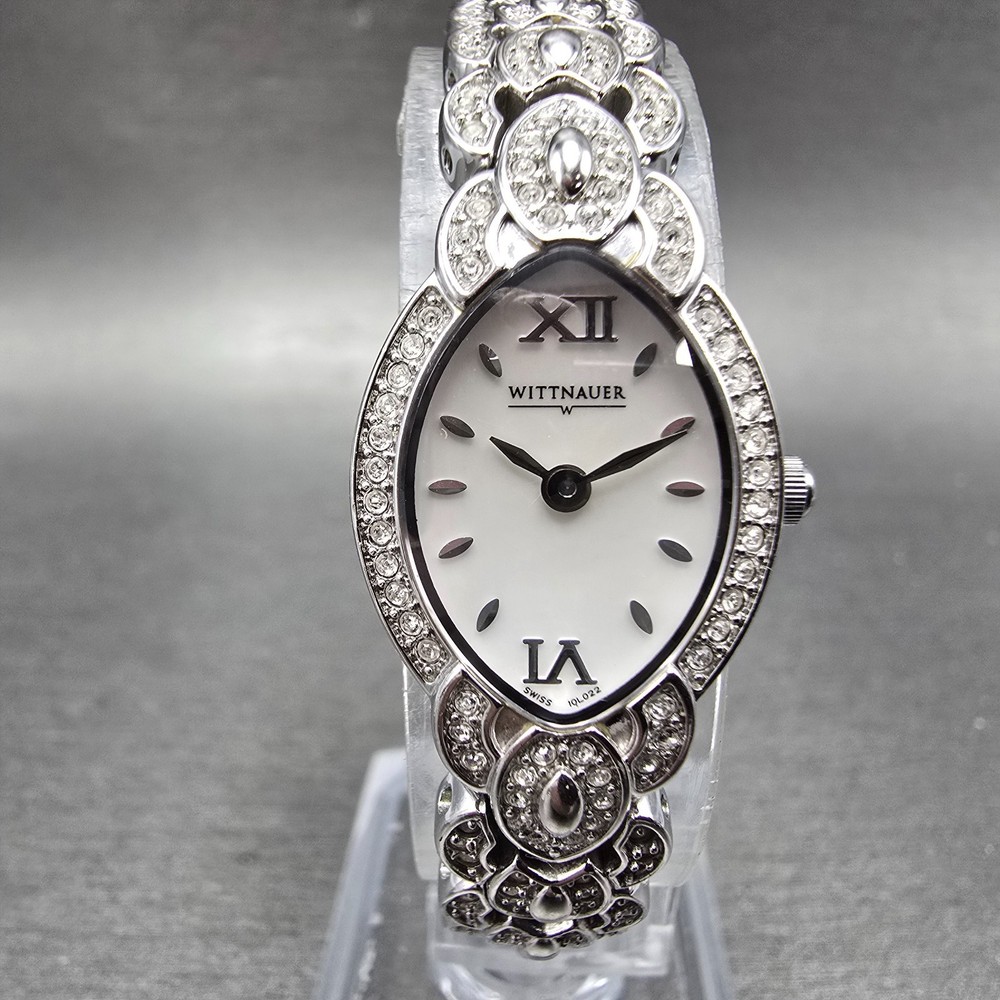 Wittnauer Watch Women 17mm MOP Dial Silver Tone Crystal Bezel Oval New Battery