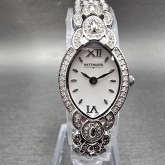 Wittnauer Watch Women 17mm MOP Dial Silver Tone Crystal Bezel Oval New Battery