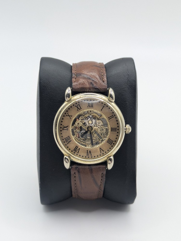 Carvel Miyota Japan Quartz Skeleton Dial Watch Leather Strap Untested 34mm