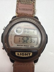 Casio Illuminator W-89H Digital Watch Olive Green Brown Nylon Leather Strap 1536