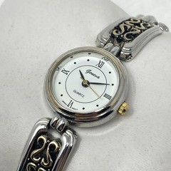 Geneva Women’s Watch 23mm Silver Gold Tone Scrollwork Toggle Clasp New Battery