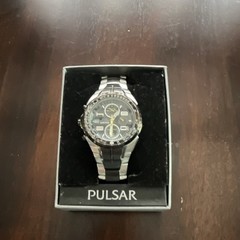 Pulsar Men’s Quartz Chronograph 100m Black Dial Steel Bracelet Date Alarm