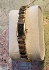 Vintage Diamond Seiko Curved Rectangle Face 18 K Gold Plated Womens Watch Luxury