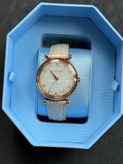 Swarovski. Crystalline wonder watch,Leather strap, Beige, Rose gold-tone finish.