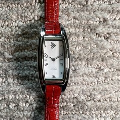 Silpada Designs Slim Art Deco Rectangle White Dial Italian SS Red Leather Watch