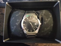 Bulova Watch Men 38mm Silver Tone 96B149 Black Dial Date New Battery
