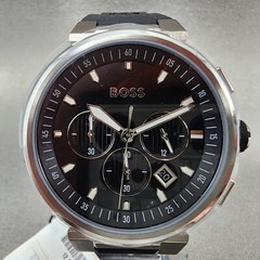 Hugo Boss Chronograph Watch Men 44mm Black Dial Steel Date Round 1513997
