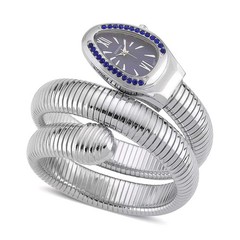 Strada Blue Austrian Crystal Wrap Around Watch in Silvertone Japanese Movement