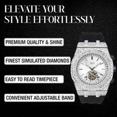 Men’s 43mm Iced Out Octagonal Watch, Silicone Band, Stylish & Durable Timepiece