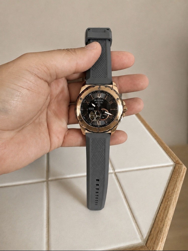 Bulova Marine Star Men’s Automatic Analog 45mm Rose Gold SS 200m Gray Rubber Box