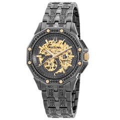 Bulova Octava Automatic Crystal Gold Skeleton Dial Men’s Watch 98A293