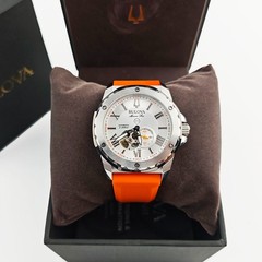 Bulova 98A226 Marine Star Silver Dial Orange Silicon Starp Men’s 45MM Watch NEW