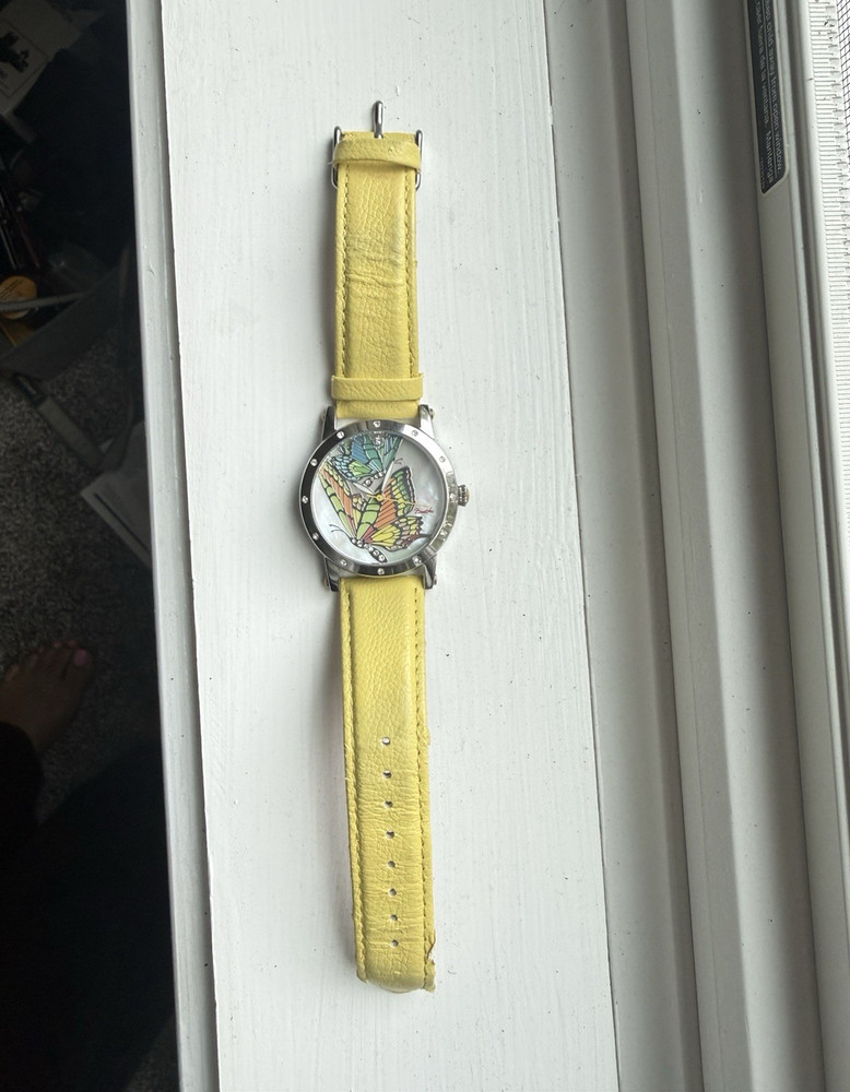 Bertha Mariposa Women’s Watch Mother of Pearl Butterfly Dial Yellow Leather Stap