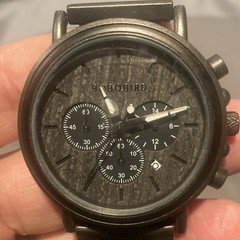 BOBO BIRD Men’s Black Quartz Chronograph Date 24H Wood Grain Dial Watch