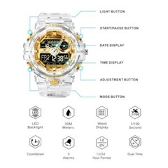 PINDOWS Analog Digital Wristwatch 50m Waterproof Date Multifunction Japan F/S
