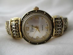 Vivani Metal Cuff Watch, Pressed Two tone Metal Band