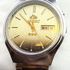 Vintage Orient Crystal 3 Star Automatic Two Tone Dial Day/Date 36mm Men’s Watch