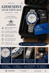 Addiesdive Deep Sea Hunter Diver Automatic 200m Sapphire White/Blue 40-43.9mm