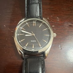 Quartz Analog Wristwatch Black Dial Baton Indexes Faux Leather Strap