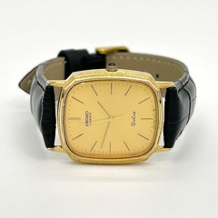SEIKO Dolce 9521-5120 Quartz Mens Watch Gold Black Rectangular New Battery Japan
