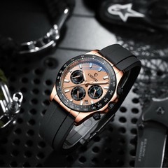 CHENXI Men’s Rose Luminous Calendar Chronograph Moon Phase Business Quartz Watch