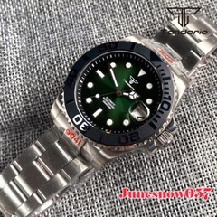 Tandorio Black Green Sunburst Dial NH35 Automatic Men Wristwatch Screwdown Crown