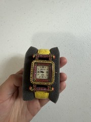 Heidi Daus Quartz Women’s Dress Watch Yellow Leather Strap Square Gem-Set Box