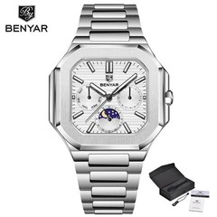 BENYAR BY5221 Square Moonphase Men’s Quartz Watch Sapphire Glass Stainless Steel