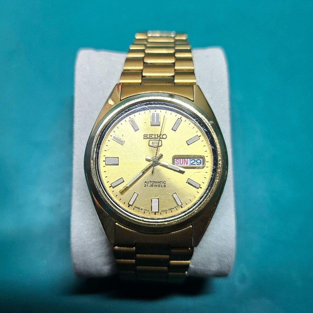 Seiko 5 Automatic Day/Date Gold Dial Gold Bracelet Vintage 36-39.9mm