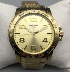 Deporte Watch Mens 45mm Gold Tone 15105 New Battery 8.5″