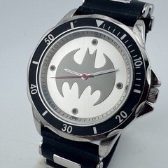 Batman Accutime Japan Quartz Watch Men 44mm Silver Black Rubber New Battery