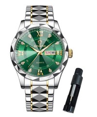 Green Mens Watches Diamond Big Face Stainless Steel Luxury Business Dress Dat…
