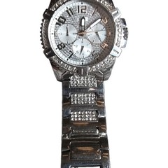 GUESS Women’s Silver Stainless Steel Chronograph Quartz Watch 50m Gem-Set