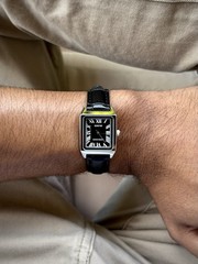 Casio Tank Style Watch / Black Leather Strap / Black Dial