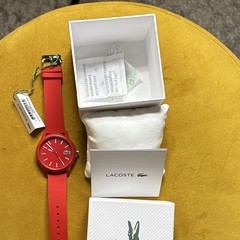 Lacoste Analog Quartz Wristwatch Red Dial Plastic Case Rubber Strap w/Box