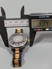 Shengke SK Womans Gunmetal Gray Gold Tone Crystal Accent Watch 6.75 in