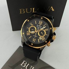 Bulova Marine Star Series A 98B278 Black Dial Silicone Strap Men’s Quartz Watch