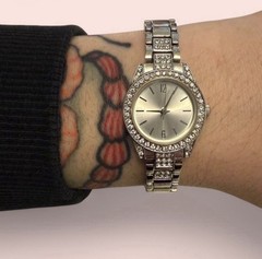 Silver Women’s Crystal Analog Dress Wristwatch Metal Bracelet Baton Indexes