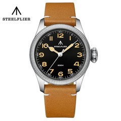 39MM STEELFLIER Quartz Pilot Watch Men’s Sapphire 200M Waterproof Leather NEW
