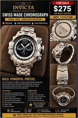 Invicta Men’s Swiss Made Quartz Chronograph 52mm Silver SS Bracelet 500m